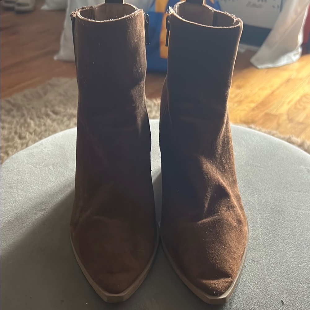 Universal Thread Brown Ankle Booties with Stacked Heel